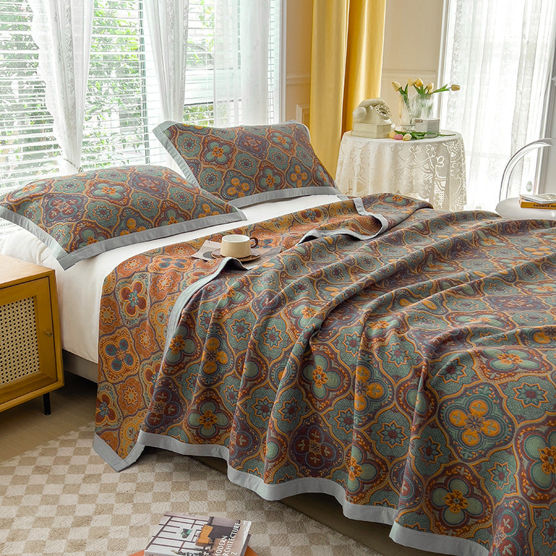 K-80 150x200±2cm Retro Printed Throw Blanket Cotton Towel Quilt with 2 Pillowcases K-80 150x200±2cm Retro Printed Throw Blanket Cotton Towel Quilt with 2 Pillowcases
